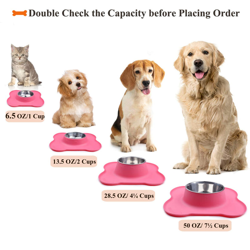 Vivaglory Dog Bowls Set, 2 Pack Puppy Bowls with Non Spill Silicone Mat and Food Grade Stainless Steel Water and Food Feeding Bowl for Kitty Puppy Cat Dog 6½ OZ ea. Pink - PawsPlanet Australia