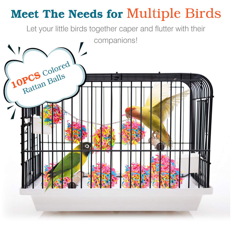 [Australia] - Lewondr Bird Chewing Toys, 10 Packs Bird Parrot Shredder Toy Foraging Hanging Cage Chew Toy Swing with Rings Parrot Foraging Hammock for Cockatiel Conure African Grey Parakeets - Colorful 