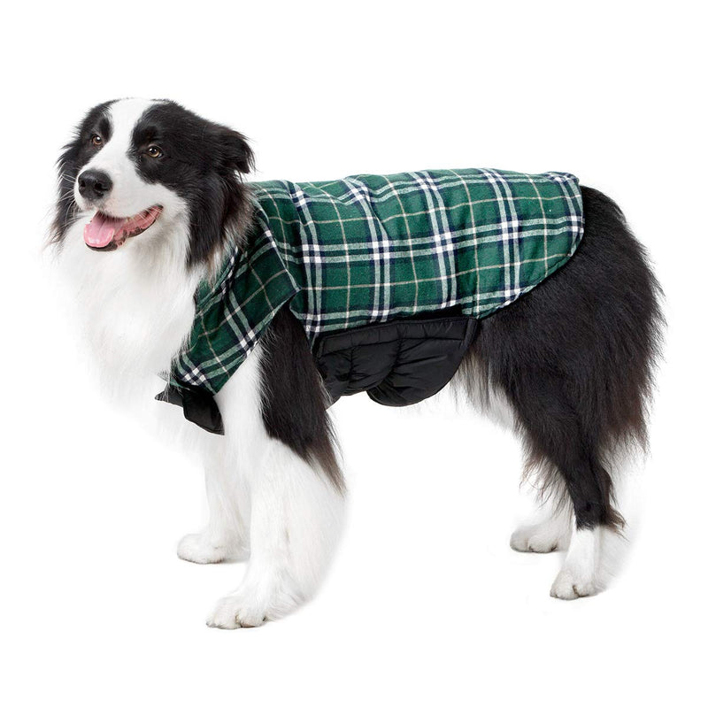 TPHC Dog Jacket Cozy Waterproof Windproof Reversible British Style Plaid Dog Vest Winter Coat Warm Dog Apparel Cold Weather Dog Small Medium Large Dogs XL(Back:16.93 inch;Chest:24.41-28.35 inch) Green - PawsPlanet Australia