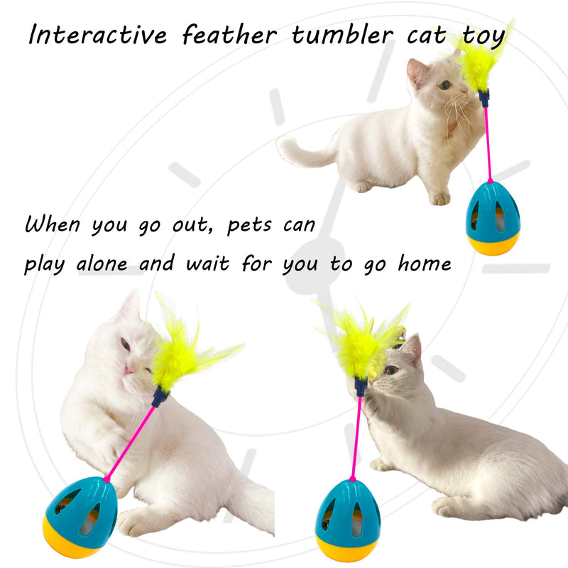 Xqpetlihai Cat Toys Cat Feather Toys Indoor Interactive Cat Toys Wand with Feather Multifunction Spinning Tumbler Slow Feeder Food Dispenser Ball Treat Toy Blue - PawsPlanet Australia