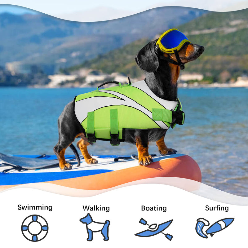 IDOMIK Dog Life Jacket Vest, Ripstop Pets Floatation Lifesaver Puppy Reflective Safety Swimsuit Preserver, Adjustable Life Coat with Rescue Handle for Small Medium Large Dogs Swimming Surfing Boating Green - PawsPlanet Australia