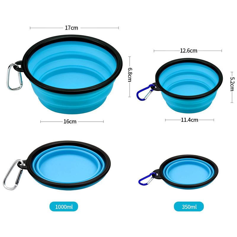 KARAA Large Collapsible Dog Bowls Foldable + Small Travel Dog Food Water Bowl with Carabiners for Feed Pet Dog Cat - 1000ml + 350ml - PawsPlanet Australia