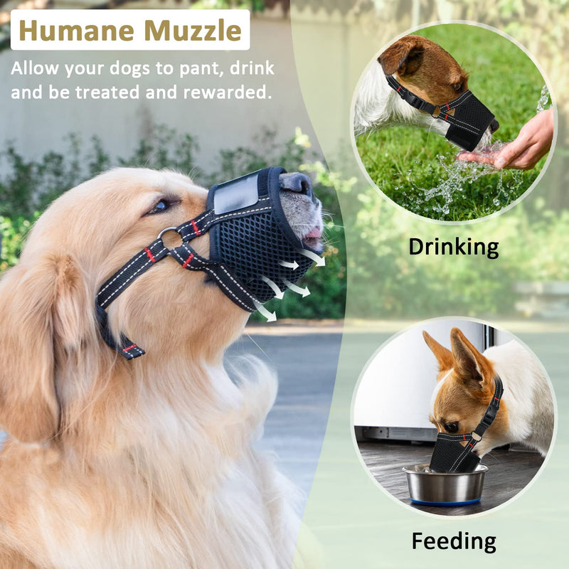 Dog Muzzle, Reflective Soft Muzzle for Small Medium Large Dogs Corgi Beagle and Golden Retriever, Adjustable Muzzle with Velcro for Biting Chewing S Black - PawsPlanet Australia