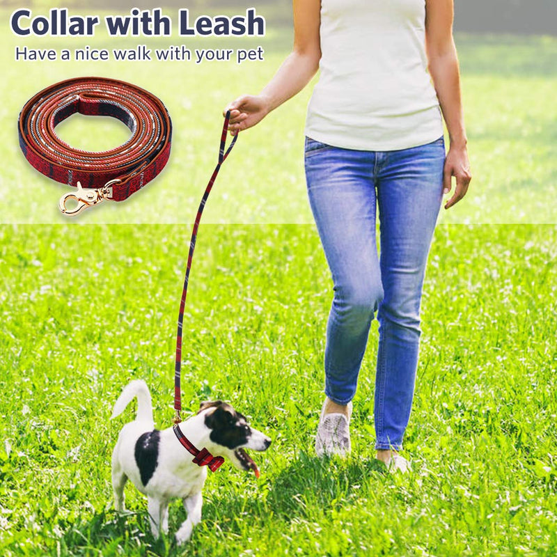 [Australia] - Bow Tie Dog Collar with Soft Leather Leash Set - Cute Adjustable Classic Plaid Puppy Bandana Collar with Bell, Fit for Small Dogs, Puppies and Cats Outdoor Walking 