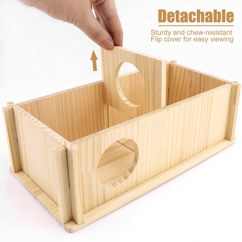 Hamster Wood House 2 Chambers Guinea Pig House for Cage Pet Wooden House Small Animal Habitat Décor Natural Wooden Hamster Hideaway House Wood Cabin for Small Pets Chinchilla Rat Gerbils Rectangle - PawsPlanet Australia