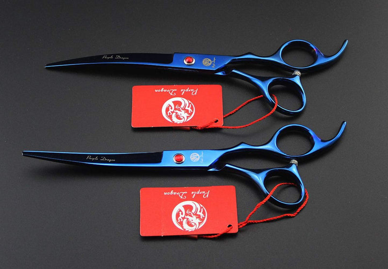 Purple Dragon Professional 7.0 inch 4PCS Pet Grooming Scissors Kit Japan Premium Steel Straight & Curved & Thinning Blade Dog Hair Cutting Shears Set with Case Blue - PawsPlanet Australia