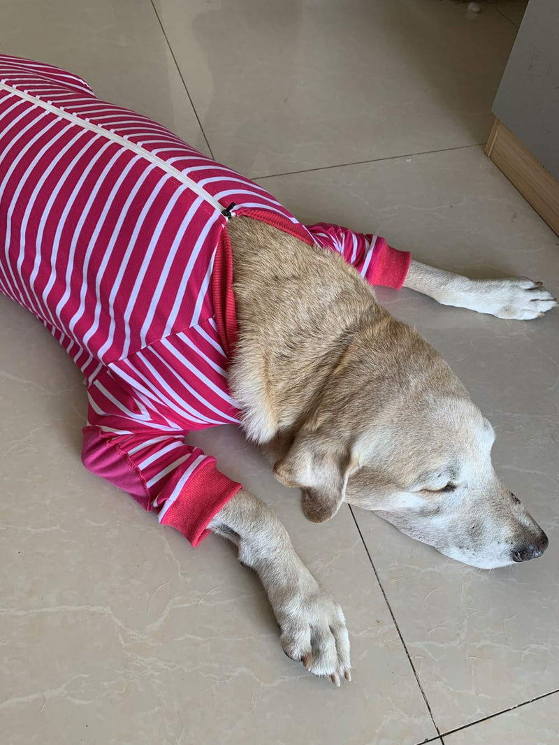 NashaFeiLi Pet Clothes, Dog Four-Legged Jumpsuit Striped Pajamas with Zipper Cotton Shirt for Large Dogs (9#, Pink) 9# : Back length--65cm - PawsPlanet Australia