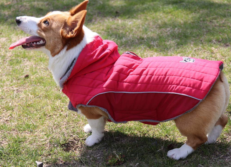 Rantow Waterproof Dog Coat with Removable Hood | Harness/Collar Hole | Reflective Small Medium Large Dogs Jacket Winter Warm Vest Fleece Lining Cozy Stormguard Puppy Outfit Pet Apparel | 5 Colors & 7 M Red - PawsPlanet Australia