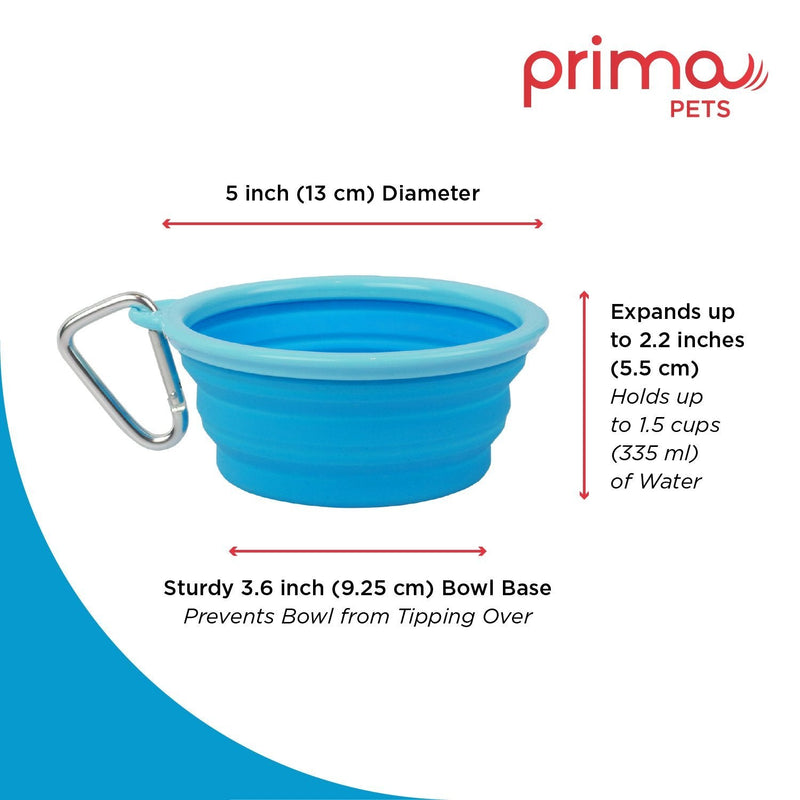 Prima Pet Expandable/ Collapsible Silicone Food & Water Travel Bowl with Clip for Small & Medium Dog and Cat, Size: 1.5 Cups (5.1 Inch Diameter Bowl) (AQUA) SMALL (1.5 CUPS) AQUA - PawsPlanet Australia