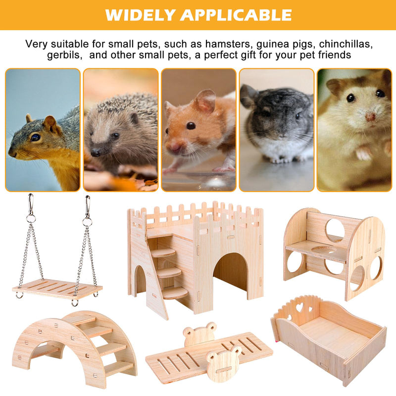 SUNOYA Toys for Hamsters Made of Wood - Pack of 6 DIY Hamster Toys - Hamster Hideout House Bridge Seesaw Swing Training Toy, Hamster Accessories for the Cage for Gerbils Rats Dwarf Hamsters - PawsPlanet Australia