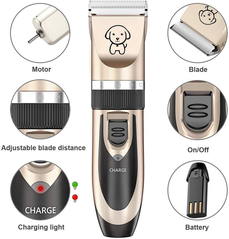 Qingxian Dog Clippers Pet Grooming Clipper Kits Low Noise Rechargeable Cordless Quiet Cat Dog Groomer Tool Professional Hair Trimmer Razor Blades with Combs, Scissor - PawsPlanet Australia