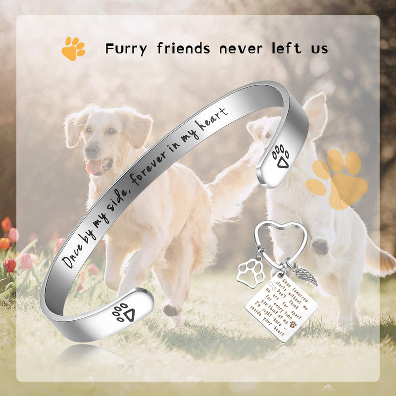 Sureio Pet Memorial Set Includes Pet Memorial Cuff Bracelet Pet Memorial Keychain and Elegant Box Dog Cat Remembrance Loss of Pet Jewelry Sympathy for Pet Lover - PawsPlanet Australia