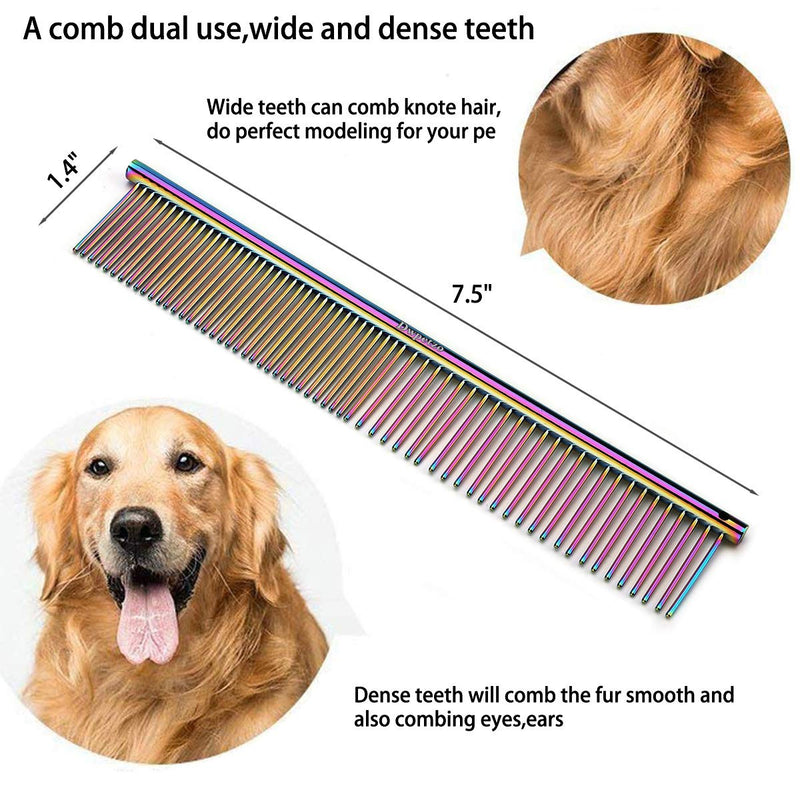 [Australia] - Dwpetzo Pet Grooming Steel Comb, Stainless Metal Finishing Butter Comb for Poodle Dogs Cats with Different Spaced Rounded Teeth 