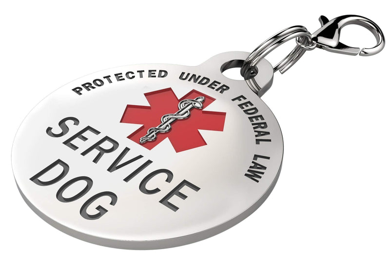 K9King Service Dog Tag Double Sided Federal Protection with Red Medical Alert Symbol Pet ID Tags Easily Attach to Collar Harness Vest Dog Service Tag Small Breeds - 0.999" Inch Diameter - PawsPlanet Australia