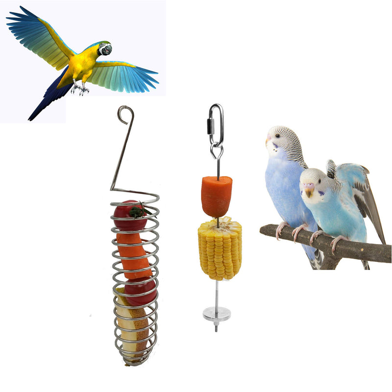 [Australia] - HFBlins 3 PCS Bird Food Holder, Parrot Hanging Cage Vegetable Fruit Feeder, Stainless Steel Bird Treat Skewer Parrot Foraging Toy, Animal Feeding Treating Tool 