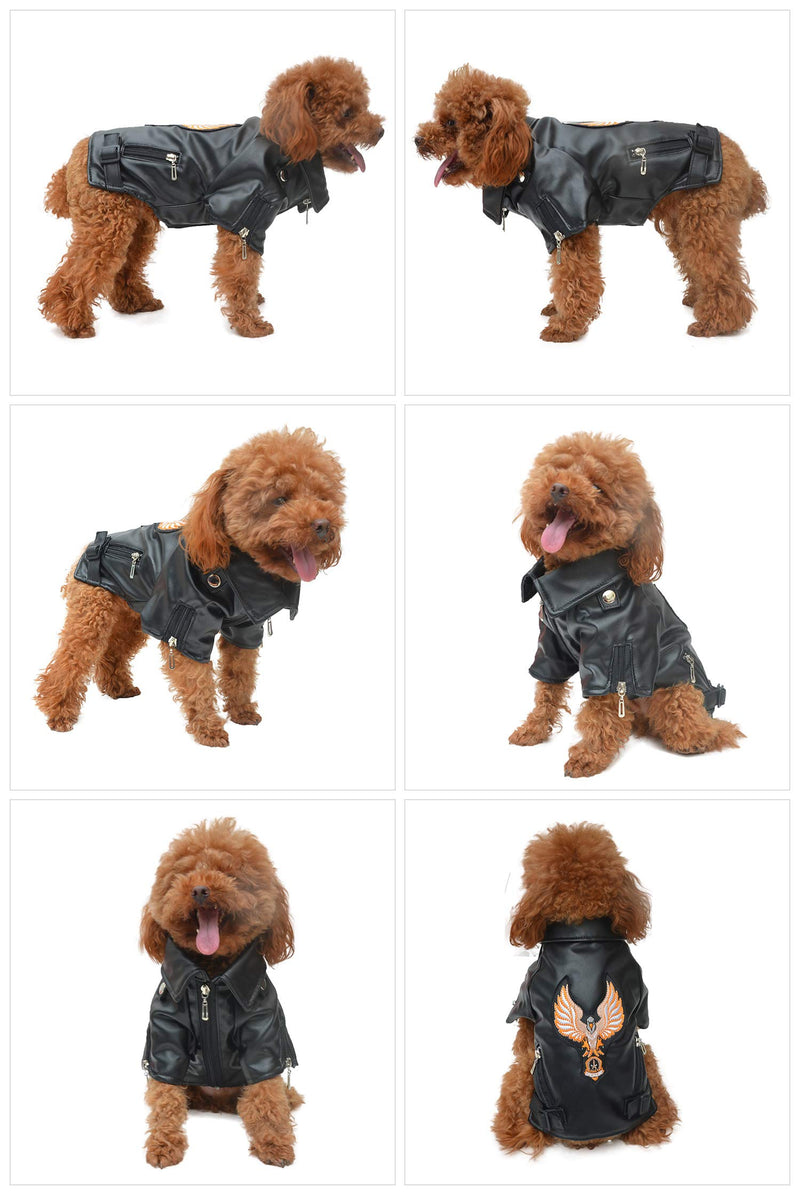 Lovelonglong Cool Dog Leather Jacket, Warm Coats Dogs Windproof Cold Weather Coats for Large Medium Small Dogs With Eagle Embroidery Black XS XS (Mini Dog ~4 Lbs) Black-Eagle - PawsPlanet Australia