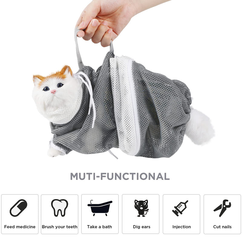 TRYAH Cat Shower Net Bag Puppy Dog Cleaning Shower Bag Adjustable Breathable Mesh Anti-Bite and Anti-Scratch Restraint Bag for Bathing, Nail Trimming, Pet Examining Grey and Green - PawsPlanet Australia