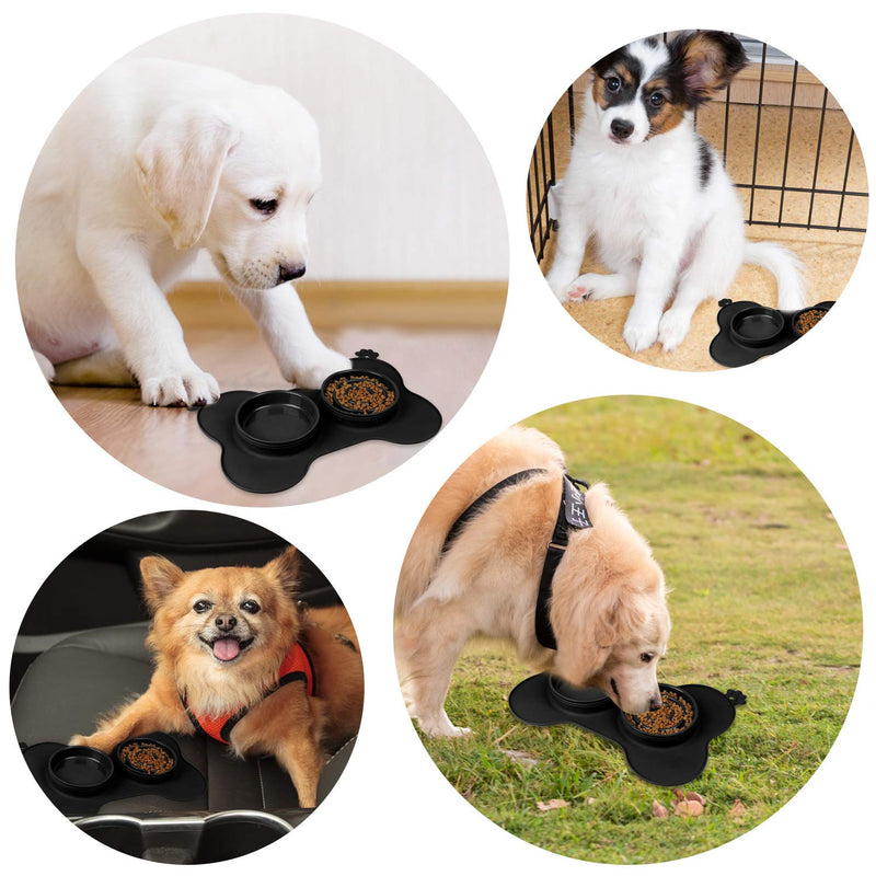 gootrades Foldable 2 Cups Slow Feeder Dog Bowl 3 in 1 ,to Slow Down Eating for Large Small Dogs, with No-Spill Non-Skid Silicone Mat Stainless Steel Water Bowl (Black) Black - PawsPlanet Australia