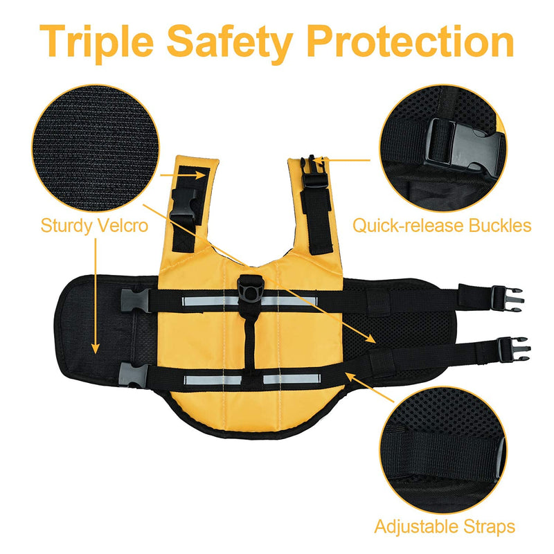 Podazz Puppy Life Jacket Pet Lifesaver Safety Reflective Vest with Handle Dog Life Preserver Dog Saver Flotation Vest Coat for Swimming,Surfing,Boating (Yellow, Small) Yellow S:39-51cm(Ribcage) - PawsPlanet Australia