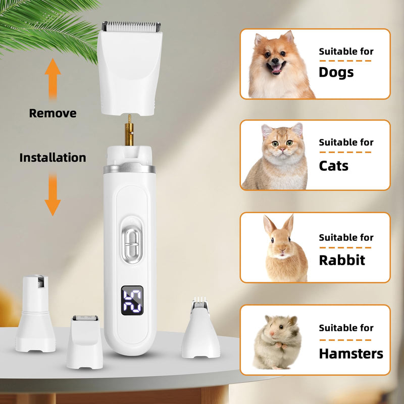 Dog clippers, 4 in 1 quiet animal hair clippers, professional clippers for dogs and cats with LED display, rechargeable clippers for dogs, cats, paws, eyes, ears, face, body - PawsPlanet Australia