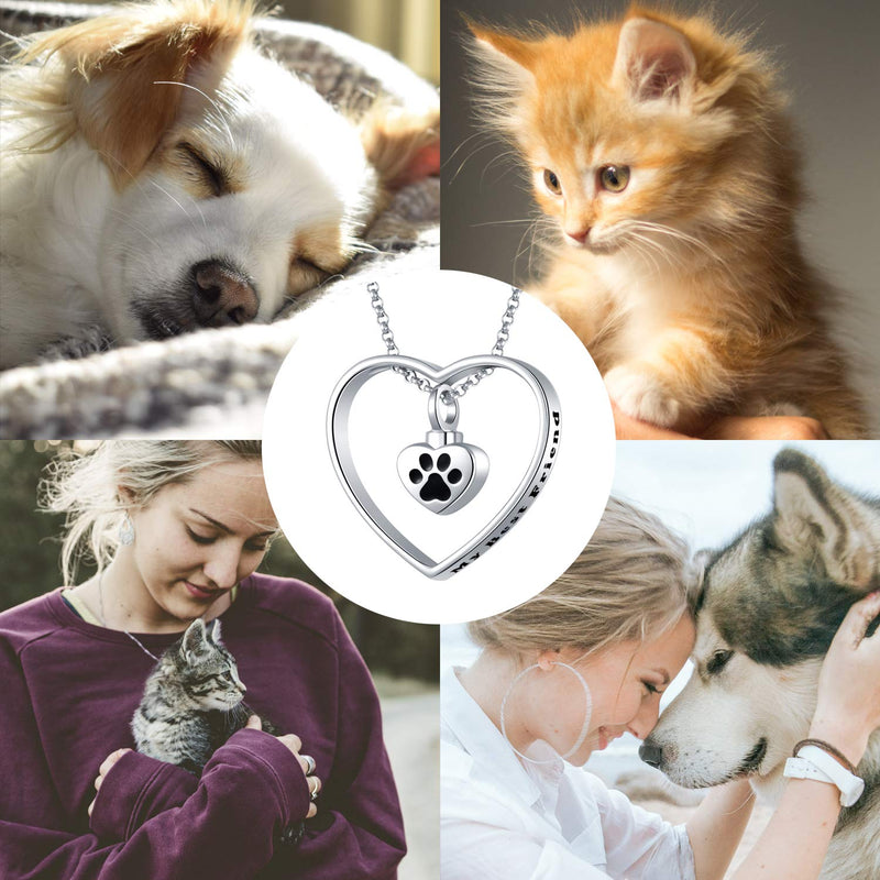 [Australia] - JXJL Heart Cremation Urn Necklace for Pet/Dog/Cat Ashes Keepsake Memorial Jewelry Paw Print Urn Pendant Necklace 