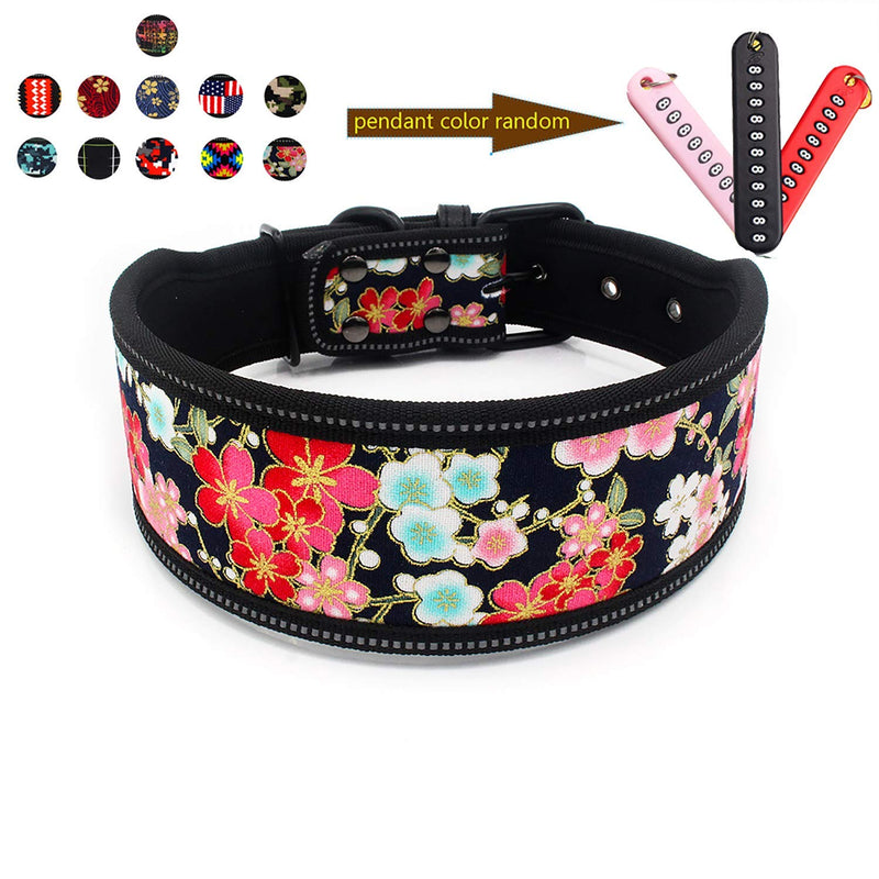 Elegel Dog Collar Printed Fabric Wide for Large Small Medium Dogs Adjustable Length Black Red Camouflage Flag Neon with Anti-Lost Phone Number Tag S M L - PawsPlanet Australia