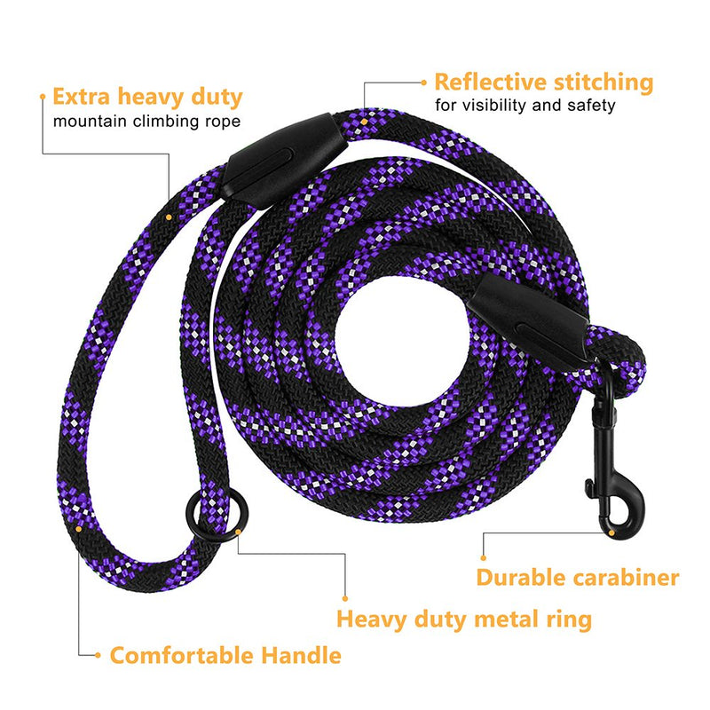 [Australia] - BRONZEDOG Reflective Dog Leash Rope Slip Lead 6 FT Durable Training Leashes for Medium Large Dogs Blue Orange Purple Green L/XL Standard Dog Leash 