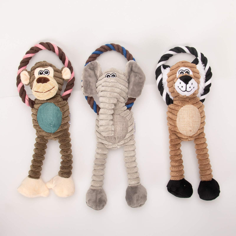 Squeaky Dog Rope Toys Set,4 Packs Durable Dog Plush Toy Chew Toys for Boredom Small Medium Large Dogs, Interactive Training Puppy Toy for Teething and Reducing Boredom(Donkeys Elephants Lions Monkeys) - PawsPlanet Australia