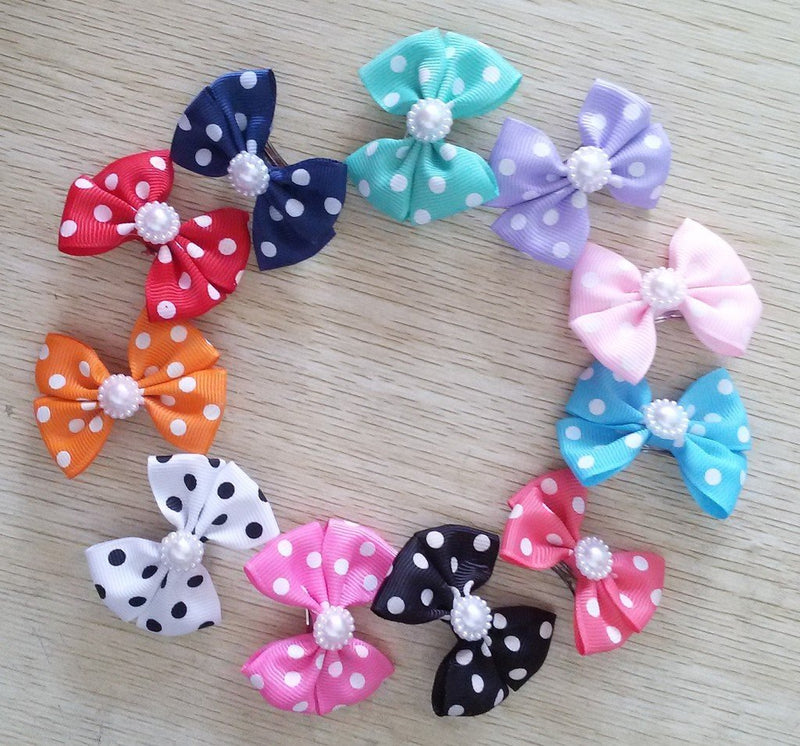 [Australia] - PET SHOW Bowknot Dog Hair Bows with French Barrette Clips Pet Puppies Yorkie Teddy Grooming Hair Accessories Pack of 10 Dot 