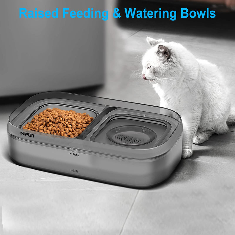 NPET Cat Bowl, 68oz/2L Double Tilted Raised Cat Bowls for Food and Water Set with 2 Replacement Filters, No-Spill Feeding Drinking Dish Suitable for Indoor Cats & Small Dogs - PawsPlanet Australia