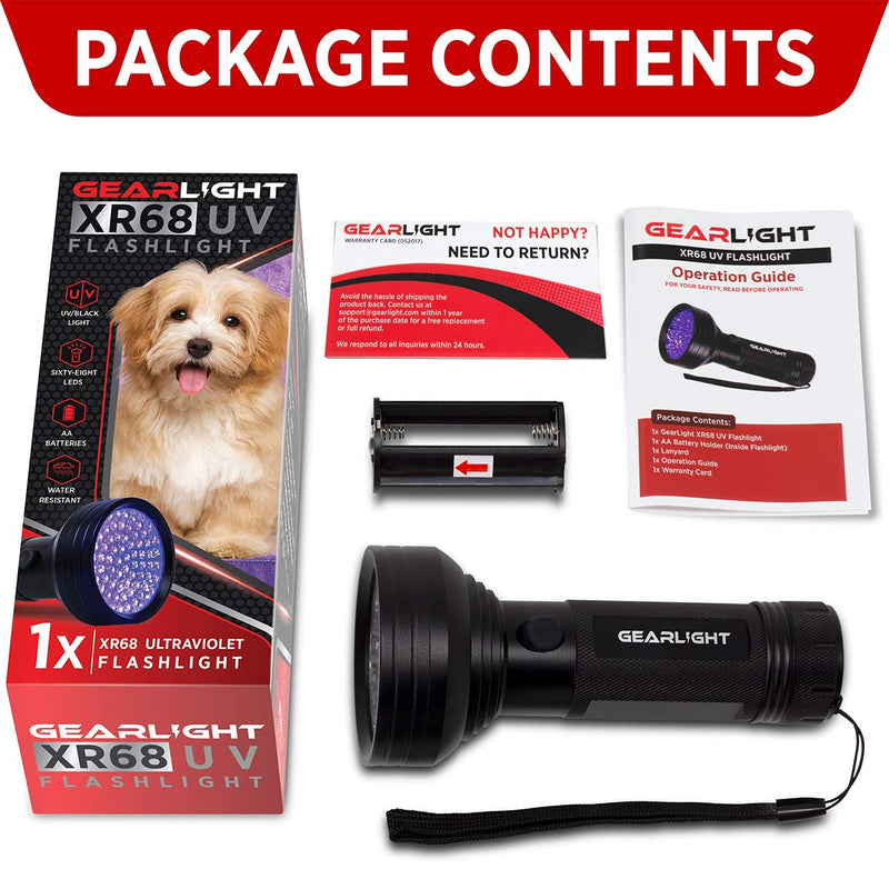 [Australia] - GearLight UV Black Light Flashlight XR68 - Powerful 68 LED Blacklight Flashlights for Pet Urine Detection, Scorpion, Bed Bug, Resin Curing, Dog Stain, and Carpet Odor Eliminator Remover 