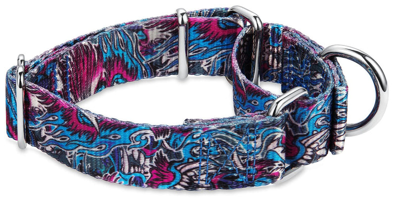 Dazzber God Beast Flame Series Martingale Dog Collar Silky Soft with Unique Dazzle Cool Patterns for Medium and Large Dogs (Extra Small, Blue) Extra Small (Pack of 1) Blue Flame - PawsPlanet Australia