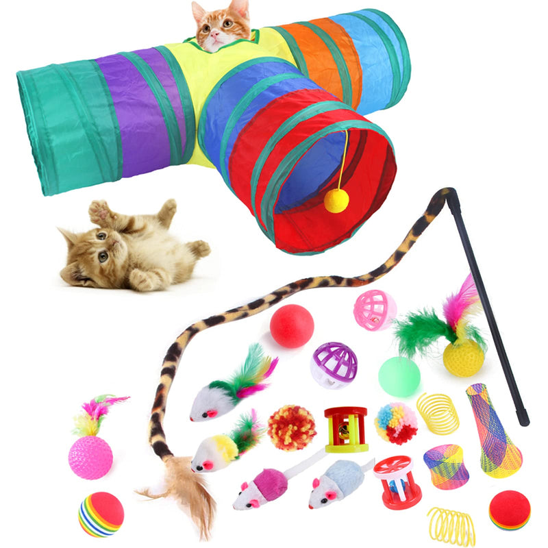 SUOXU Cat Toy Set, 22 Pieces Interactive Cat Toys - with Cat Tunnel Cat Toy Mice Toy Variety Pack for Indoor Kitty (Style 1) Style 1 - PawsPlanet Australia