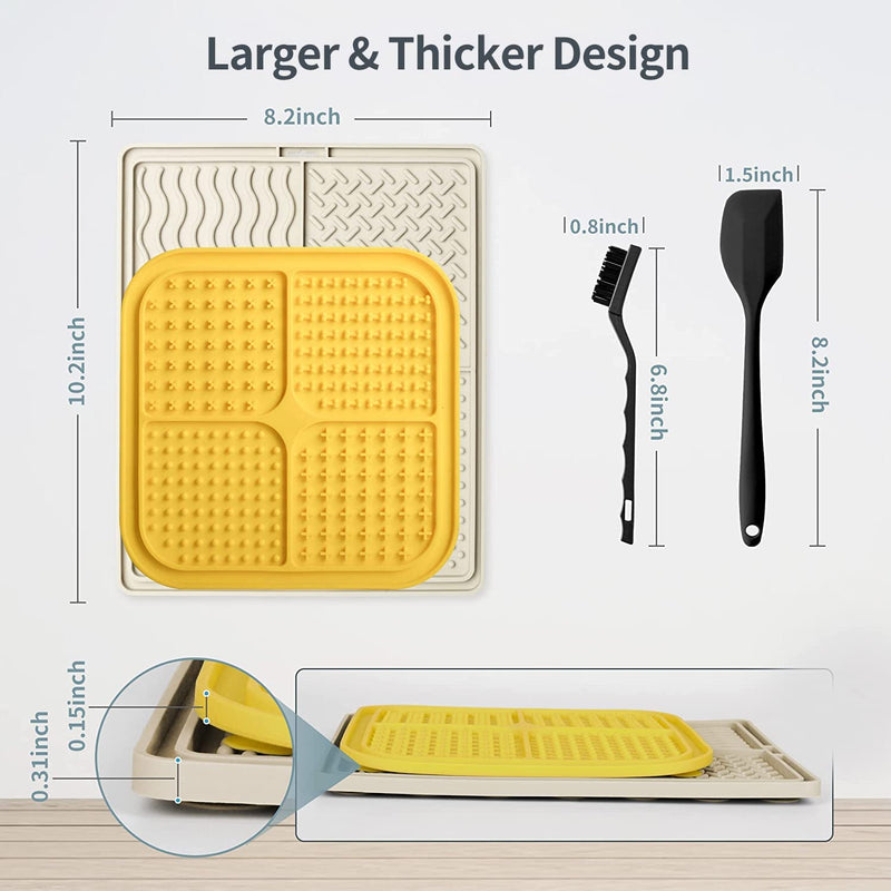 Qishare Dog Lick Mats with 1 Spatula + 1 Brush for Easier Cleaning, Peanut Butter Lick Mat with Suction Cup, Suitable for Bathing and Grooming Pets (Beige) Beige - PawsPlanet Australia