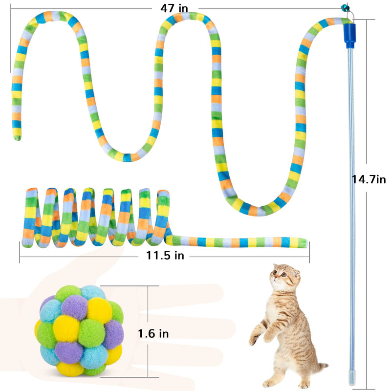 Cat Toys, Cat Wand Teaser Toys Cat Fuzzy Balls with Bell Inside and Cat Springs, Interactive Cat Toys for Indoor Cats Kittens Kitty, 3 Pack Rainbow-Green - PawsPlanet Australia
