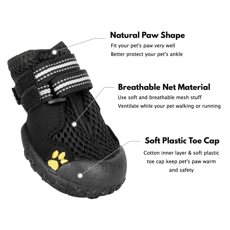 Hengu Dog Paw Protective Boots, Anti-Slip Pet Dog Shoes with Nylon Adhesive Buckle Strap Design for Pet Climbing, Long Time Walking or Winter Walking M Black - PawsPlanet Australia