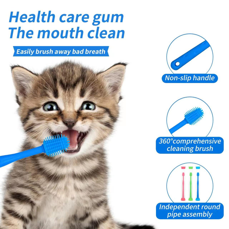 CUECOMER 3 Pack Cat Toothbrush with 360-degree Head,Full Surround Bristles Silicone Safe, Effective and Deep Pet Teeth Cleaning,Brush Away Bad Breath Toothbrush cat Teeth Cleaning Health Care Green&blue&pink 3 Pcs - PawsPlanet Australia