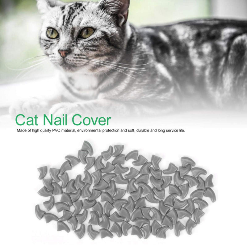 Cat Nail Caps, 100PCS Soft Pet Claws Safe Anti-Scratch Nail Caps Dog Paw Claw Nail Protector Decorative Covers with Glue for Cats Kittens[Gray S]Fur & Claw Care - PawsPlanet Australia