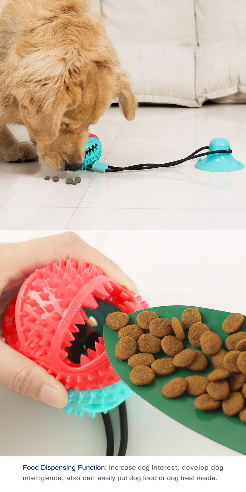 [Australia] - HETIAL Dog Chew Toy for Aggressive Chewers, Dog Puzzle Treat Food Dispensing Ball Toys, Dog Molar Ball, Rope Tug Toy with Bell for Puppies and Large Dogs Blue & Red 