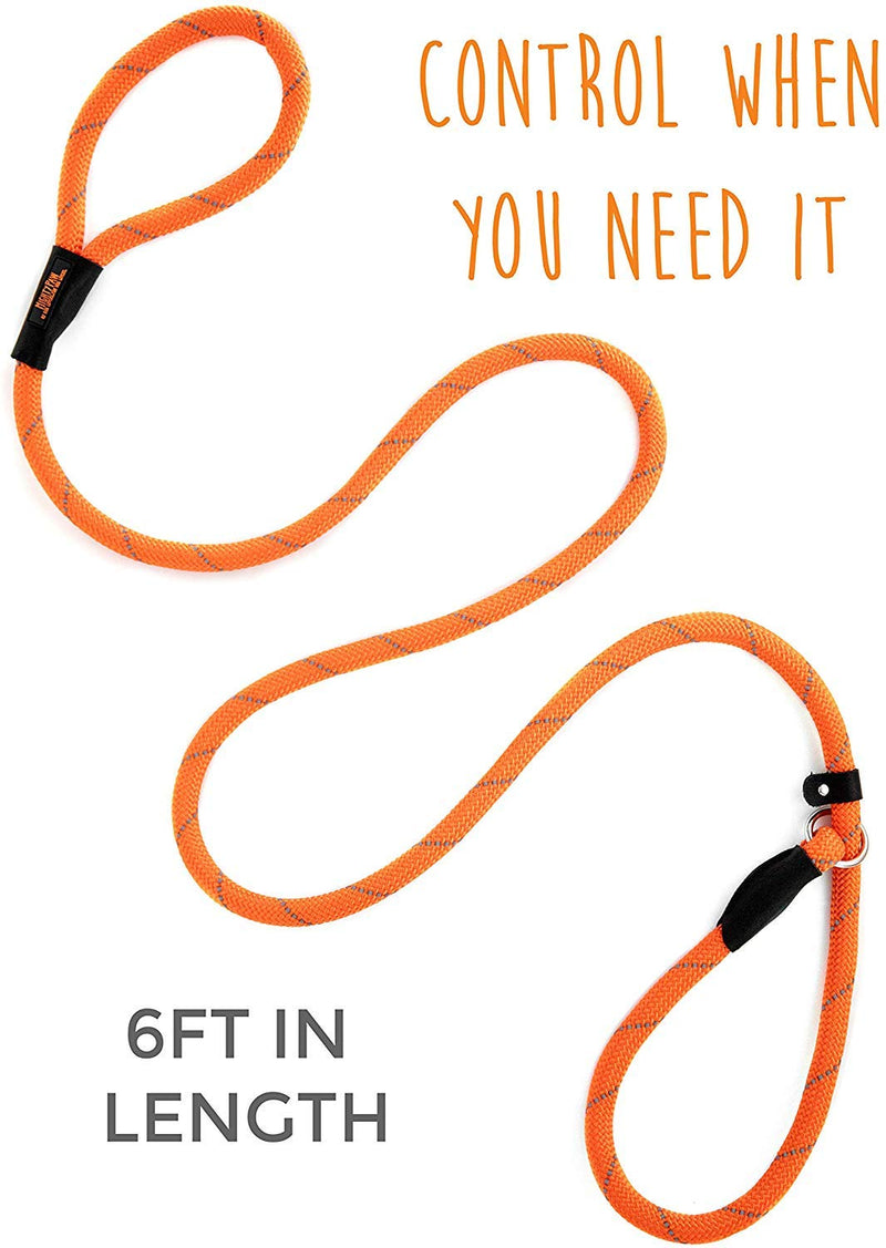 [Australia] - Mighty Paw Slip Rope Dog Leash | 6 ft, One-Size-Fits-All, Slip-On Rope Leash. Easy to Slip On, No Collar or Harness Needed. Durable & Weather Resistant Climbers Rope with Reflective Stitching (Orange) Orange 