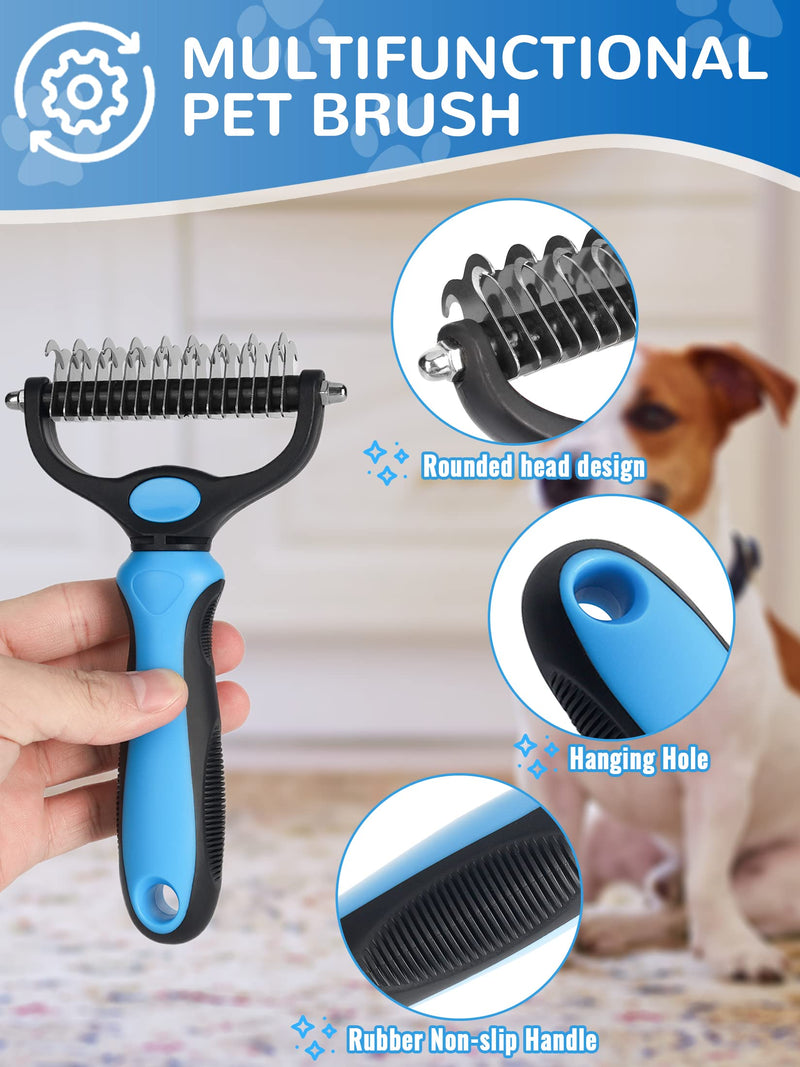 SUNNEKO Dog Brush for Massaging Skin and Grooming Medium to Long Hair, Double Sided Slicker Pet Brush for Shedding Dematting, Remove Floating Hair, with a Stainless Steel Comb, Blue Blue01-open knot (double-sided) - PawsPlanet Australia