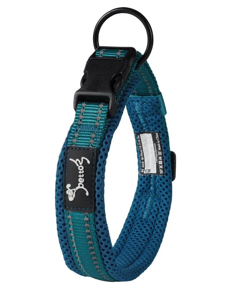PETTOM Dog Collar Adjustable Nylon Dog Collar Breathable Reflective Collar (Blue M) Blue - PawsPlanet Australia