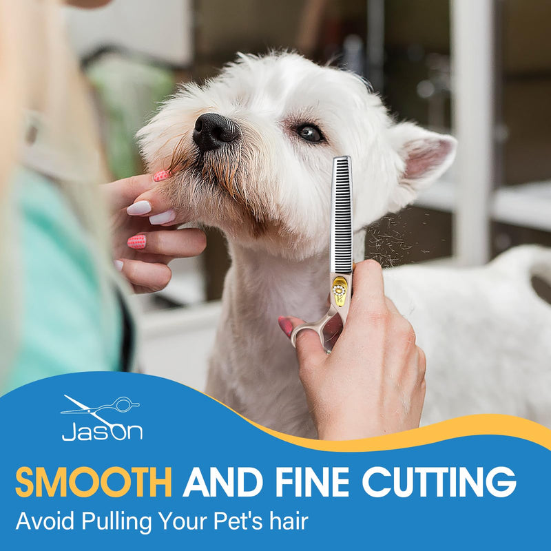 JASON professional grooming scissors for dogs - 40 teeth thinning scissors made of Japanese 440C stainless steel 7 inch dog scissors with ergonomic handle, rose gold 7" blender - PawsPlanet Australia