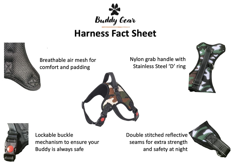 BUDDY GEAR - Dog Harness, Breathable, Adjustable, Comfortable, for Small, Medium and Large Dogs (Extra Large Camo) Extra-Large - PawsPlanet Australia