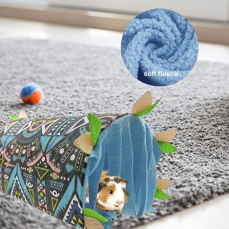 Mcgrady1xm Guinea Pig Tunnel, Small Animal Tunnels and Tubes, Pet Hideout Play Tube Toys with Fleece Forest Curtain and Warm Plush Nest for Rats Hamster Mice Ferrets Gerbils Chinchilla Blue - PawsPlanet Australia