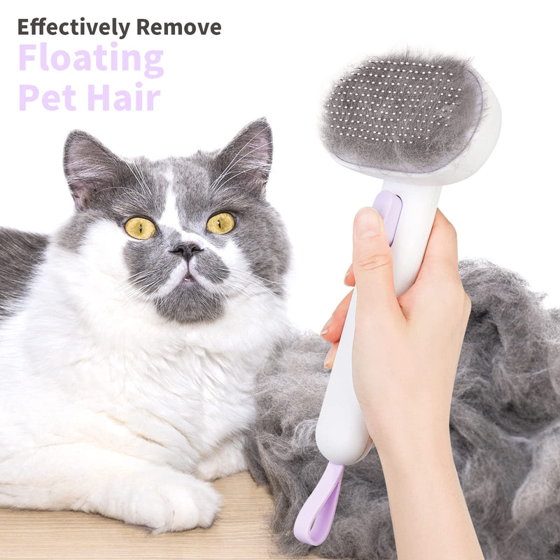 Cat brush short hair, aumuca cat brush, cat hair brush pet brushes, self-cleaning fur brush cat for long hair and short hair Removes loose hair, mats and matted hair (purple） purple - PawsPlanet Australia