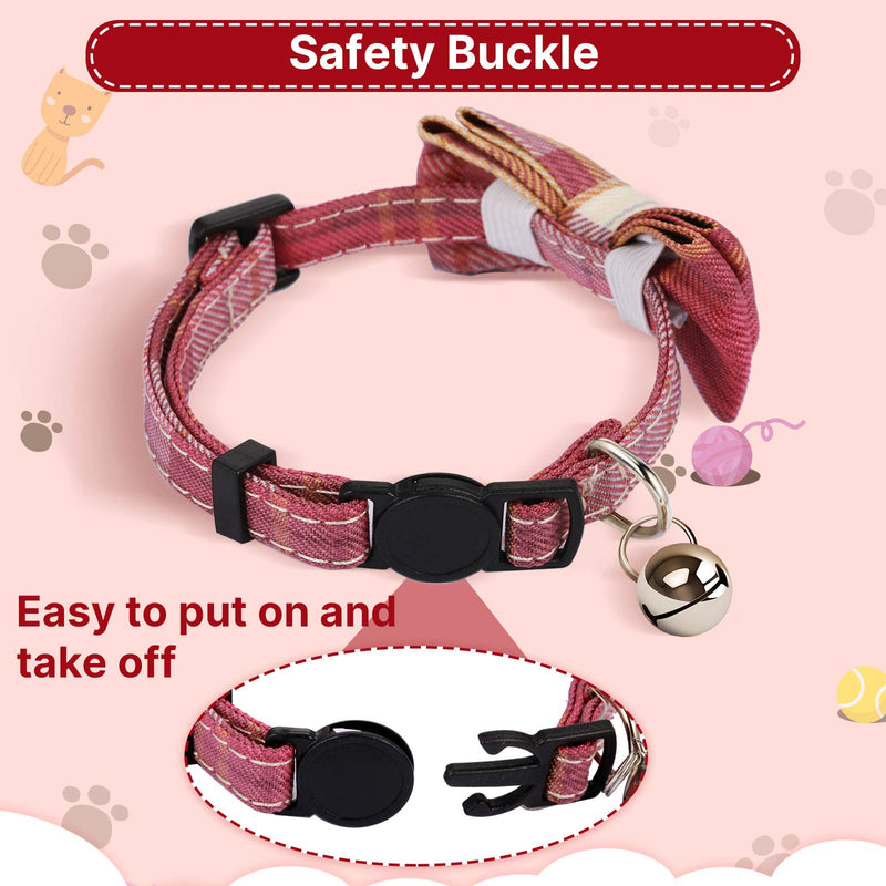 Weewooday 4 Pieces Breakaway Cat Collar with Bow Tie and Bell, Cute Plaid Patterns Kitty Safety Buckle Collars, Adjustable Buckle Collars for Pet Kitten Cats Puppy - PawsPlanet Australia