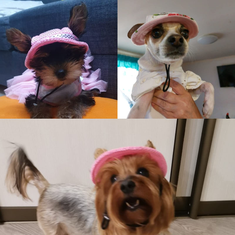 Yikeyo Small Dog Sun Hat Round Caps Dog Visors Puppy Dog Hat (Pink+White, Medium) Flower+Pink - PawsPlanet Australia