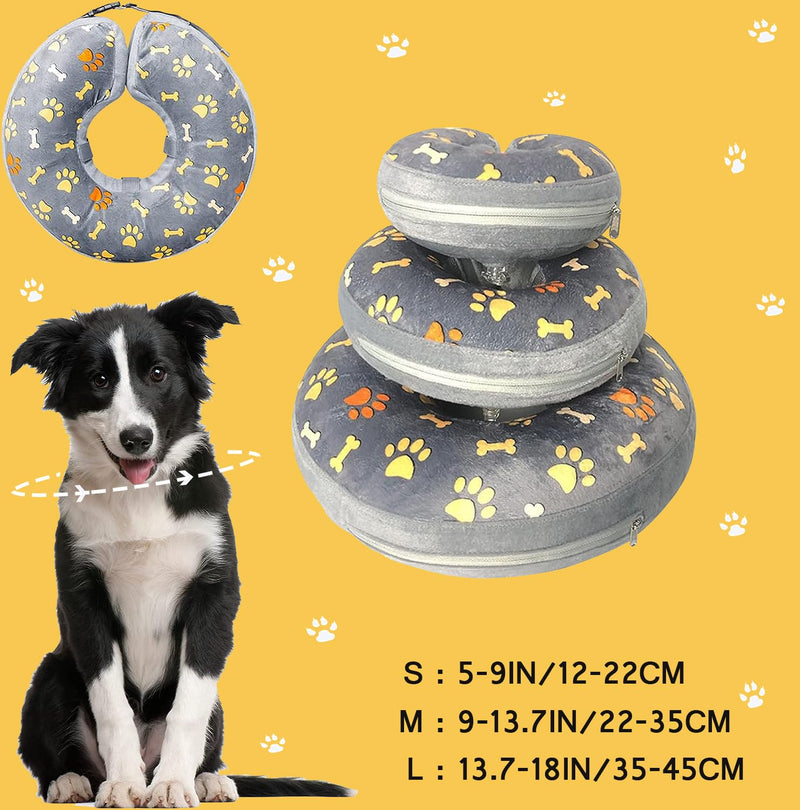 Lollanda Inflatable Neck Brace Dog Adjustable Leak Protection Dog Soft Dog Collars for Recovery Health Neck Brace. (Gray-print, 12"-18") Gray-print 12"-18" - PawsPlanet Australia