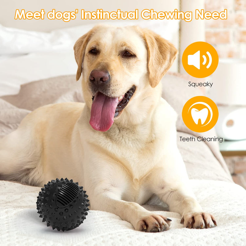 PETIZER Squeaky Dog Ball Toys For Aggressive Chewer Indestructible Durable Big Dogs Chew Spiky Ball | Floatable Rubber Pet Toy for Medium &Large Breeds BLACK - PawsPlanet Australia